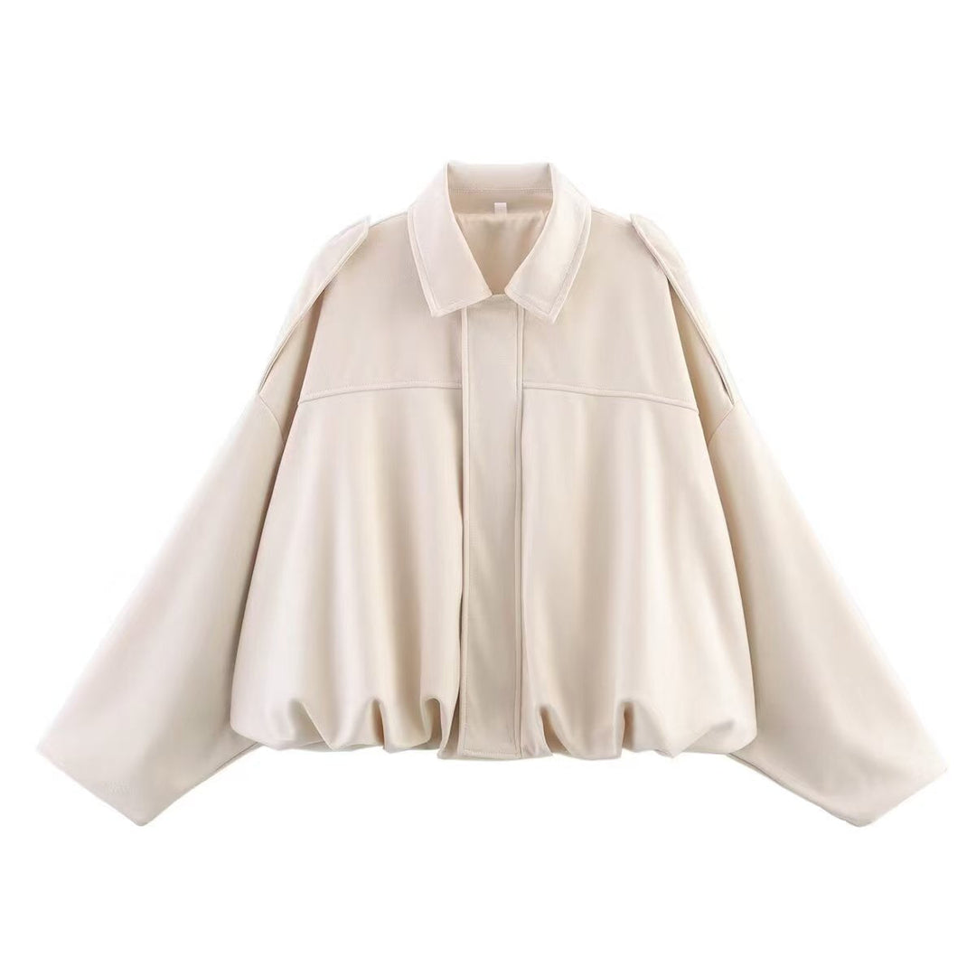 Dam Kort Boxig Övergångsjacka i Suede Look med Epaulettes