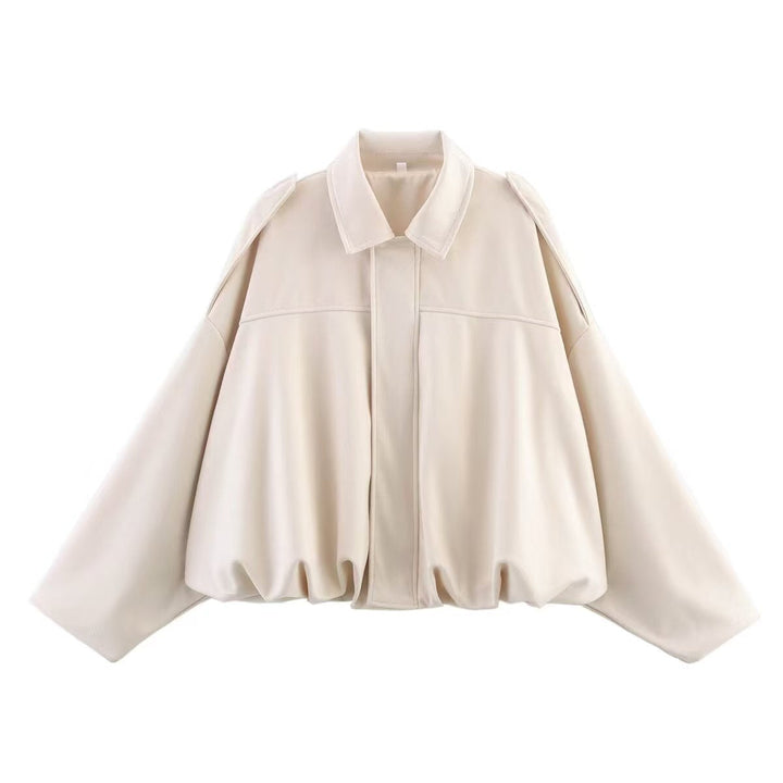 Dam Kort Boxig Övergångsjacka i Suede Look med Epaulettes