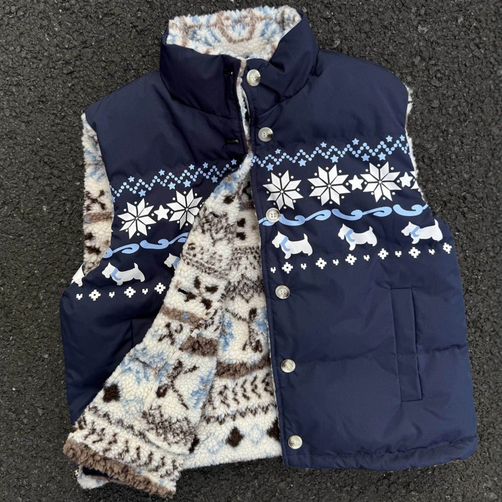 Dam Mönstrad Teddy fleeceväst med ståkrage och quiltad innerfoder