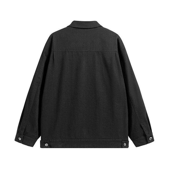 Herr Oversize Canvas Utilityjacka med Applied Multi-Functional Fickor och Tryckknappslå