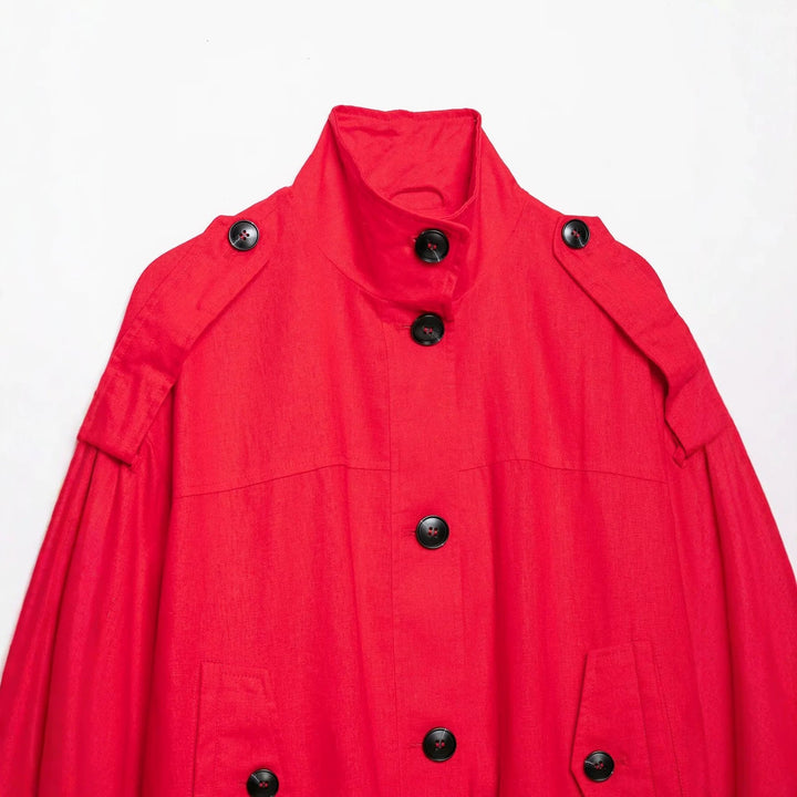 Dam 20+ Kort Cape Trench med Stå Krage och Overlapping Shoulder Straps