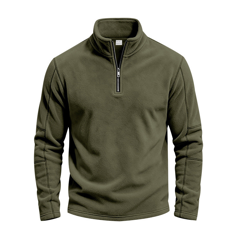 Herr Fleece Halv Dragkedja Pullover med Ståkrage och Flatlock Sömmar