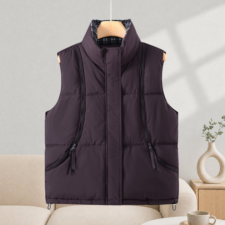 Dam quiltad thermal väst med high ståkrage, side dragkedja fickor, och adjustable fåll