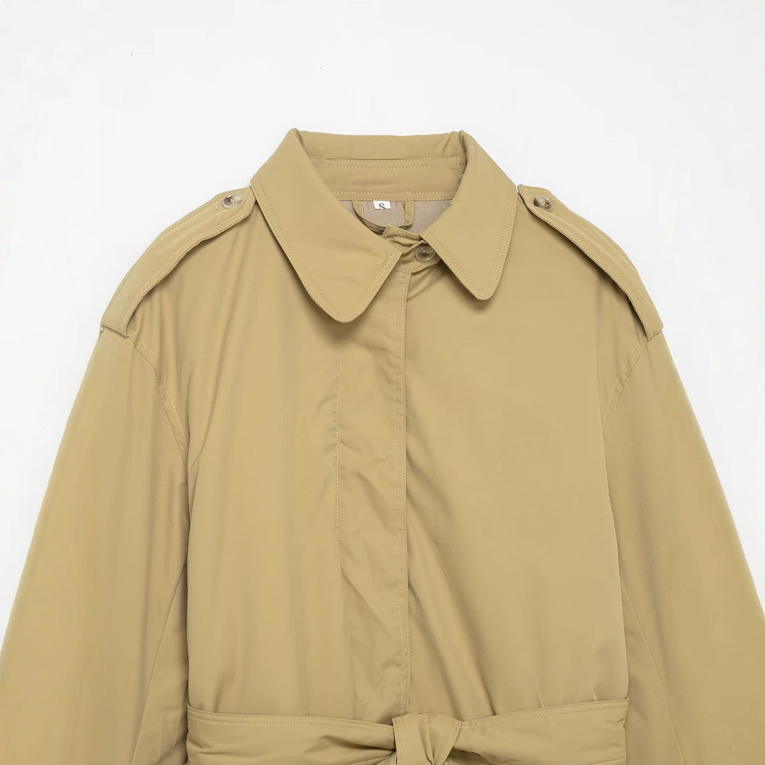 Dam Kort Trenchcoat med Waist Belt och Epaulettes