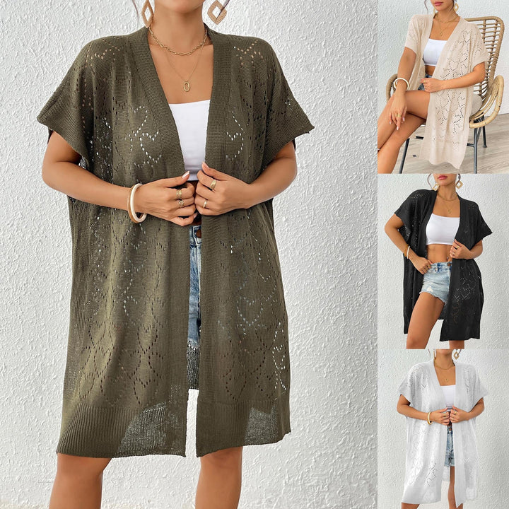 Dam luftig stickad kimono med blommig spets mönster