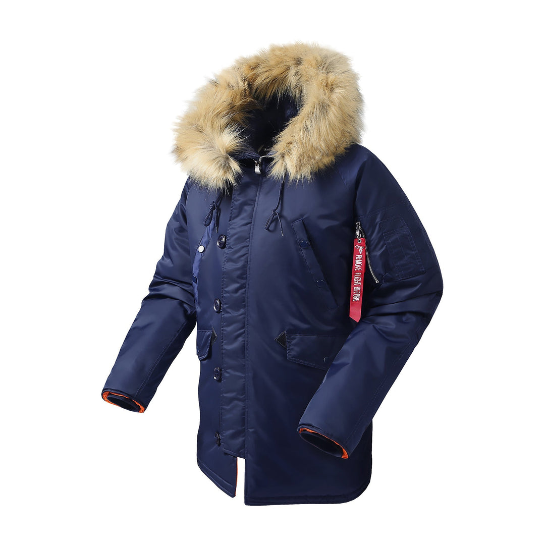 Herr Longer Termisk Insulated Parka med Faux Fur Huva och Utility Fickor