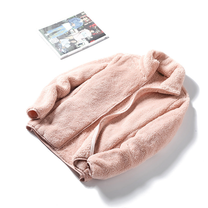 Dam Cozy teddy fleecejacka in oversize stil med ståkrage och dragkedja