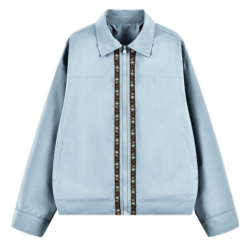 Herr Lätt Övergångsjacka med Skjortkrage, Dragkedja &amp; Embroidered Fram Slå