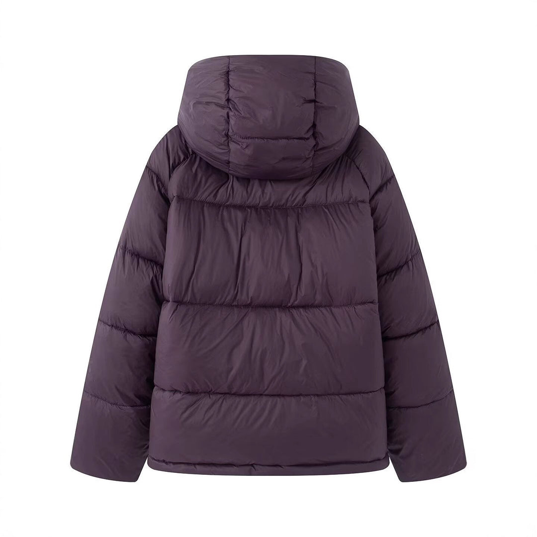 Dam Kort Skärning Oversized Quiltad Jacka med Hög Krage och Huva