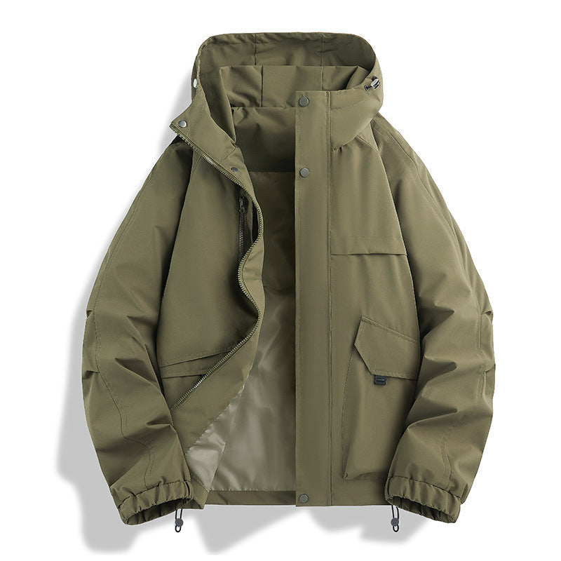 Unisex lätt två-tone wind och rain jacka med huva, dragsko och zip fickor