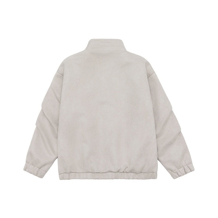 Unisex Kort-Skärning Ståkrage Fleece Jacka med Concealed Tryckknappsslå