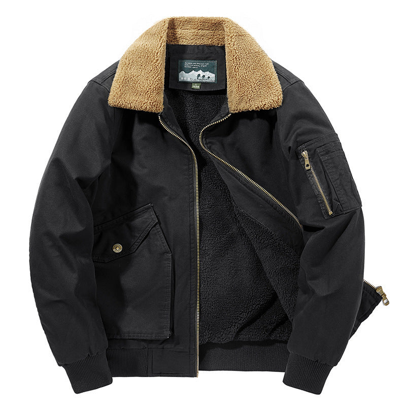Herr Aviator Blouson Tillverkad av Canvas med Sherpa Krage, Teddy Fleece Inre Foder, och Multifunctional Fickor