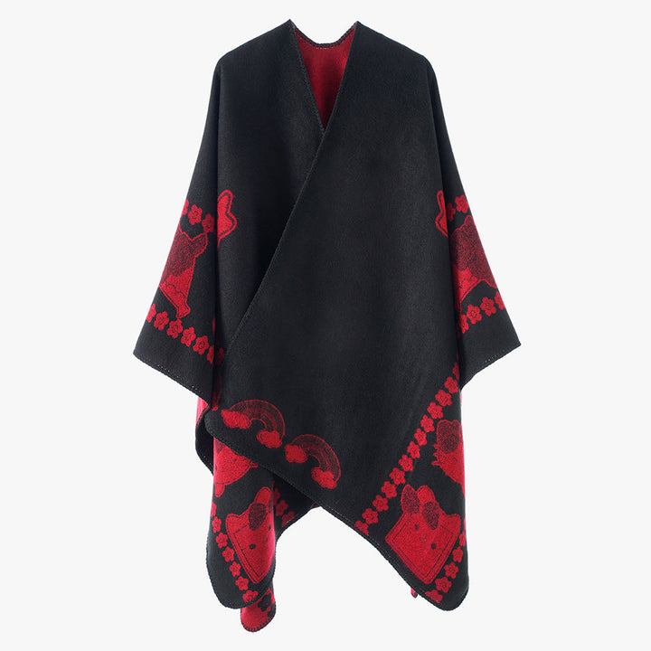 Dam Oversize poncho med Jacquard Animal mönster och Asymmetrical Pointed fåll