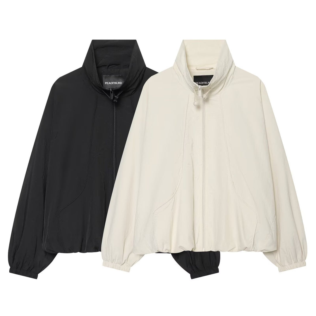 Dam Lätt Vadderad Windbreaker med Stå Krage och Prickig Prick Tryck