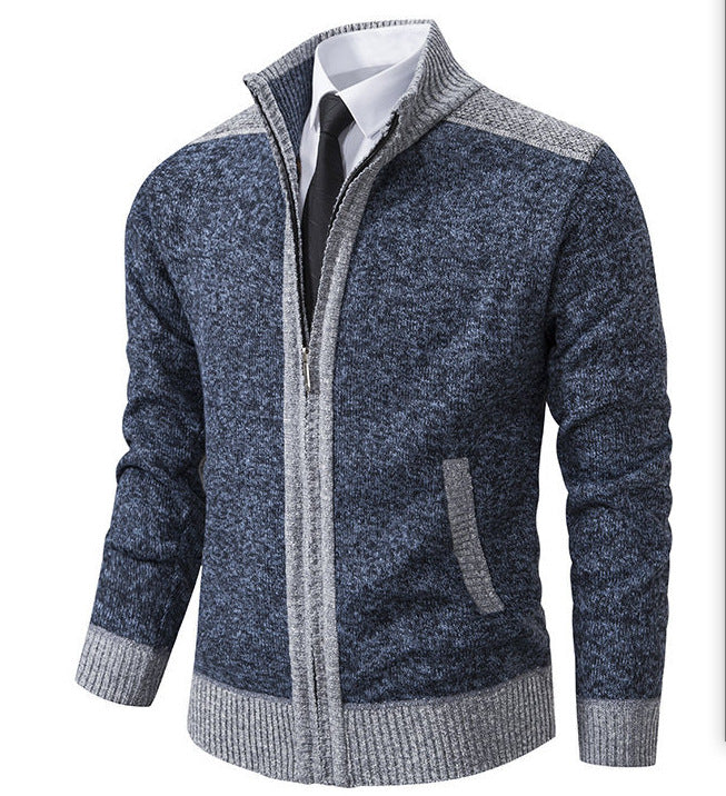 Herr Knit Zip Jacka med Ståkrage och Kontrast Trims