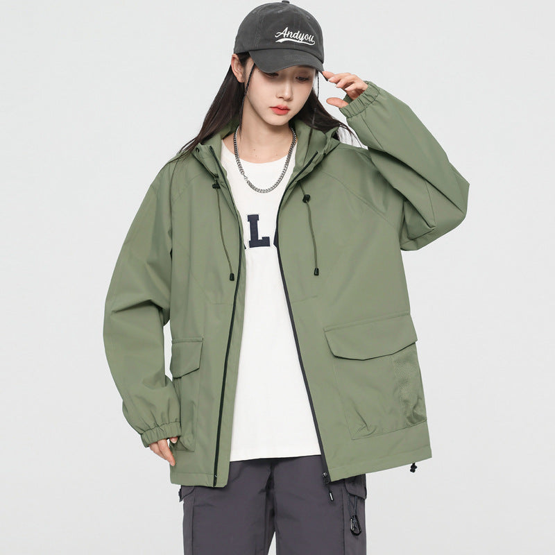 Dam oversize Windbreaker jacka med huva och Cargo fickor