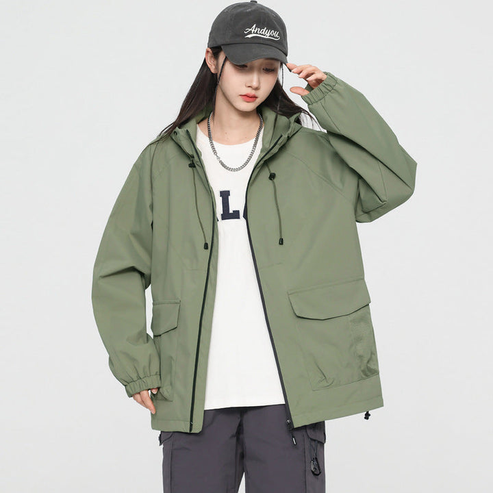 Dam oversize Windbreaker jacka med huva och Cargo fickor