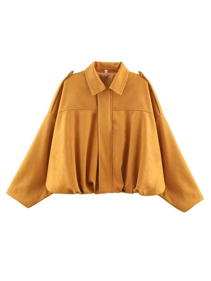 Dam Kort Boxig Övergångsjacka i Suede Look med Epaulettes