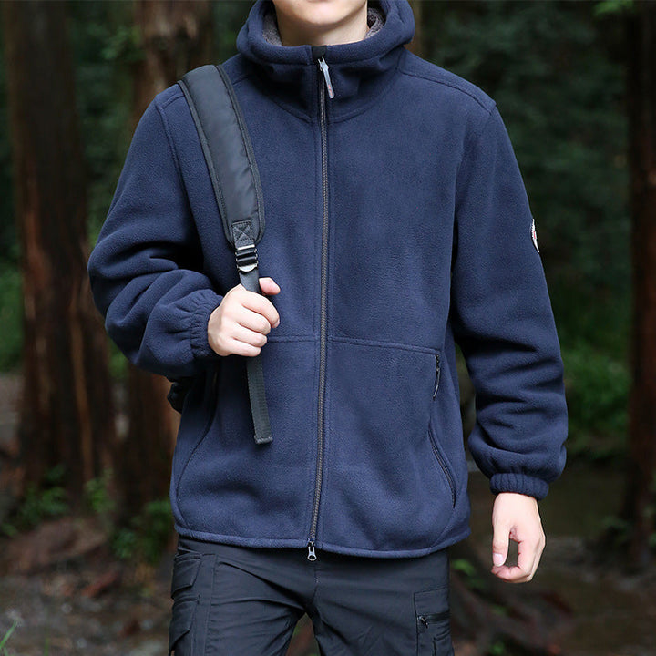 Herr Utomhus Fleece Jacka med Huva, Hel Dragkedja och Zip Fickor