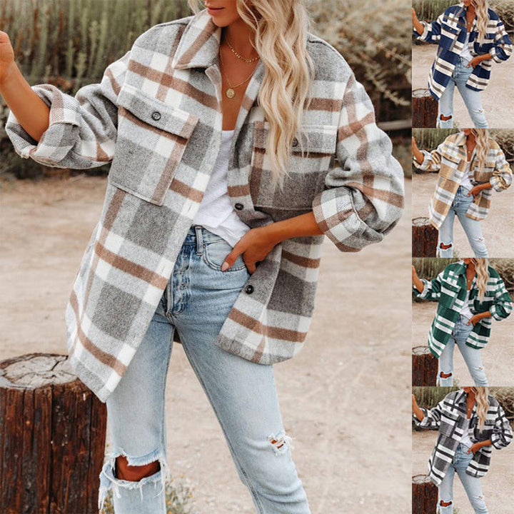 Dam Oversize Check Shirt jacka med bröstfickor och mjuk Flannel