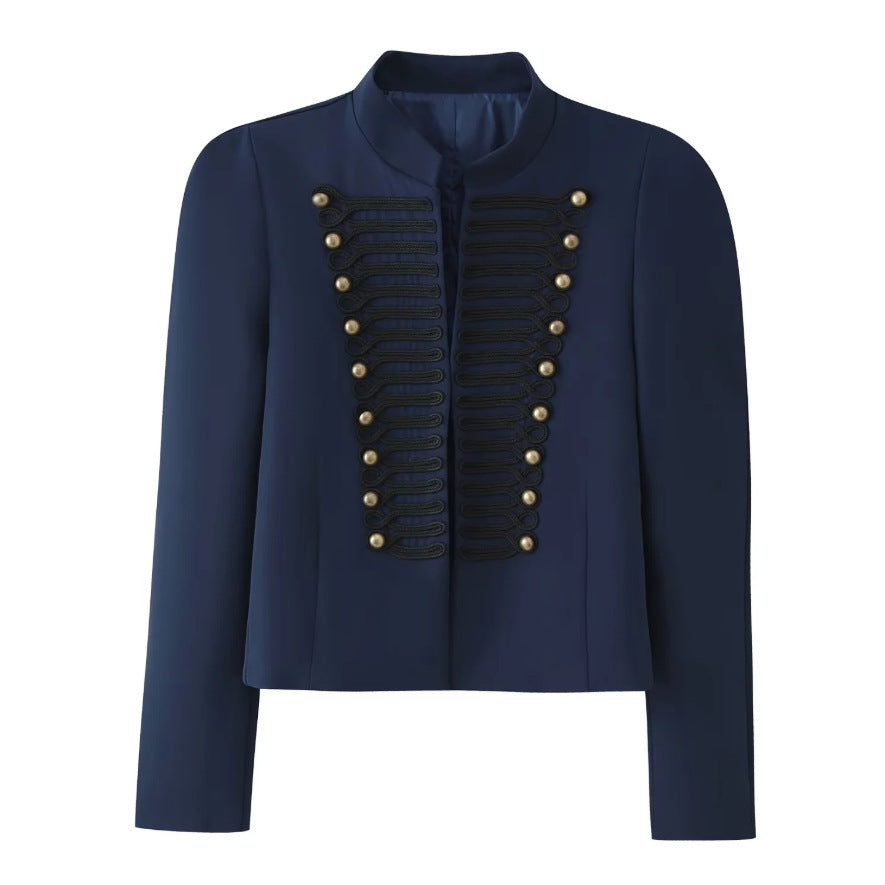 Dam kort jacka in hussar-inspired design med ståkrage och dekorativ cords