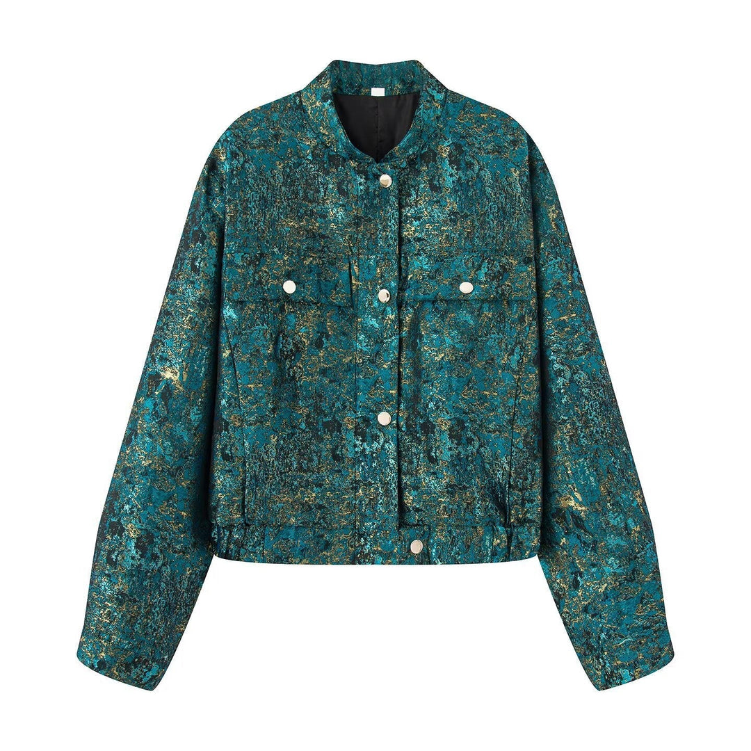 Dam kort jacka in oversize boxig skärning med structured metallic look