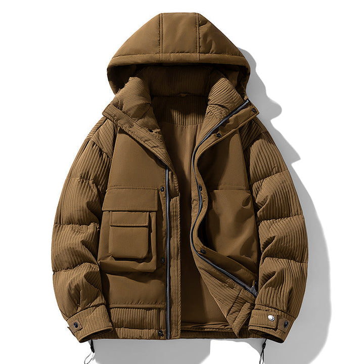 Herr Vadderad Winterjacke med Huva, Quiltad Ärmel och Cargo-Taschen