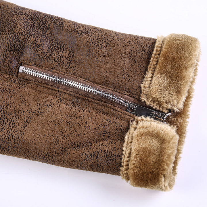 Herr Leatherette Flight Jacka med Teddyfoder och Asymmetrical Zip