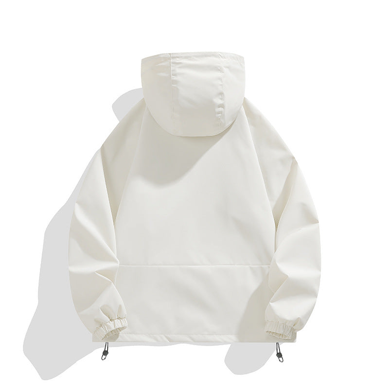 Unisex lätt med huva Windbreaker med vattenavvisande Surface, dragkedja fickor och dragsko