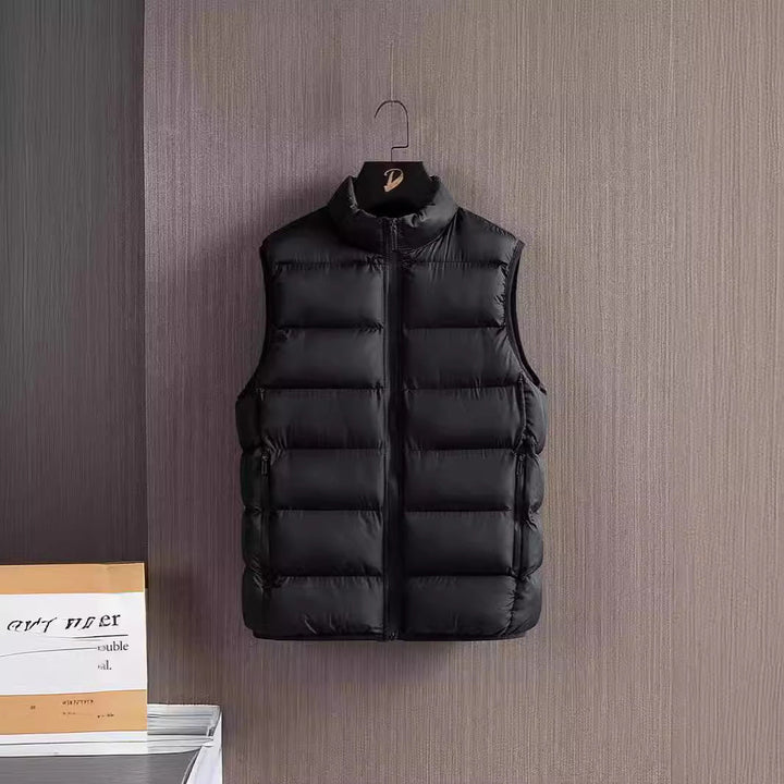 Herr Slim-Fit Ultra-Light Quiltad Termisk Väst med Hög Krage och Vattenavvisande Dragkedjor