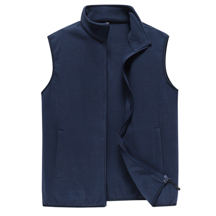 Herr Sleeveless Microfleece Väst med Stående Krage och Dold Two-Way Zip