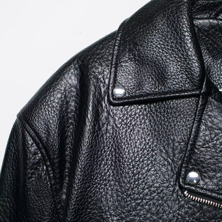 Dam Kort Skärning Bikerjacka i Läderlook med Waist Belt