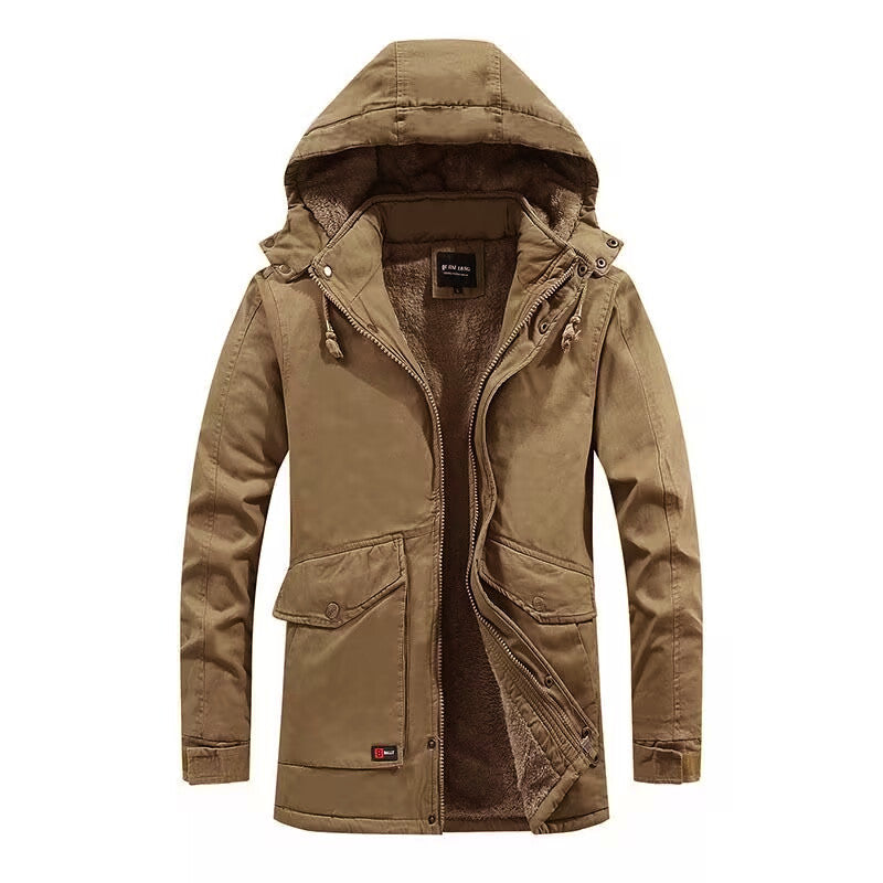 Herr Canvas Parkas med Sherpa Foder, Extended Skärning och Funktion Arm Ficka