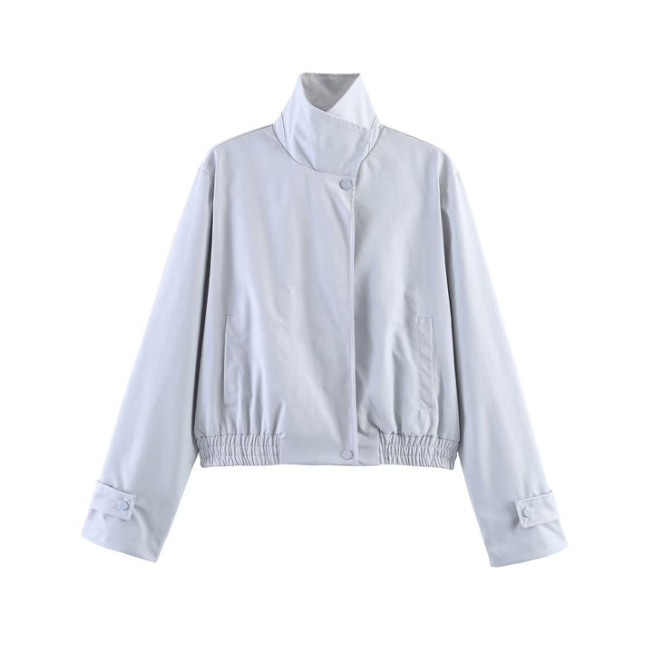 Dam Kort Vattenavvisande Blouson Jacka med Hög Stå Krage och Waist Muddar