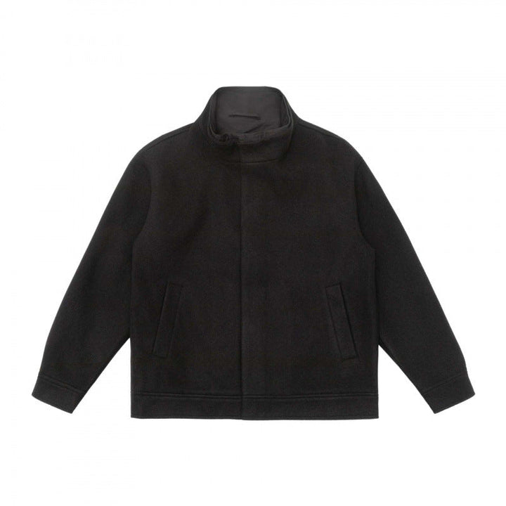 Herr kort skärning ullblandning blouson jacka med ståkrage, dold knäppslå och enkel siluett