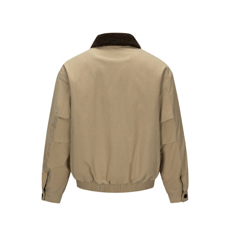 Herr short-cut blouson jacka i field stil med teddy krage och fickor med lock