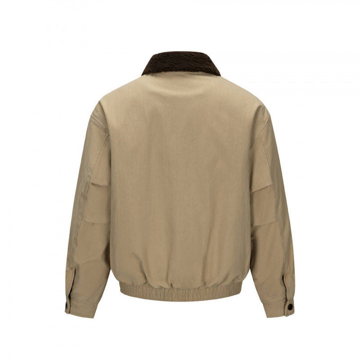 Herr short-cut blouson jacka i field stil med teddy krage och fickor med lock