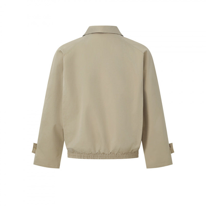 Herr short-cut boxig Harrington jacka med dold knäppslå, elastisk fåll och justerbar muddar