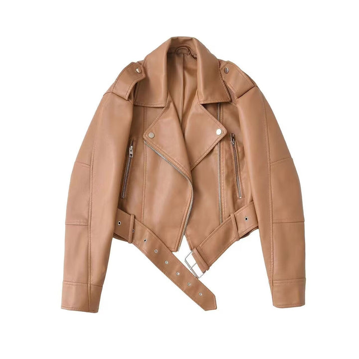 Dam Tailored Faux Läder Bikerjacka med Belt