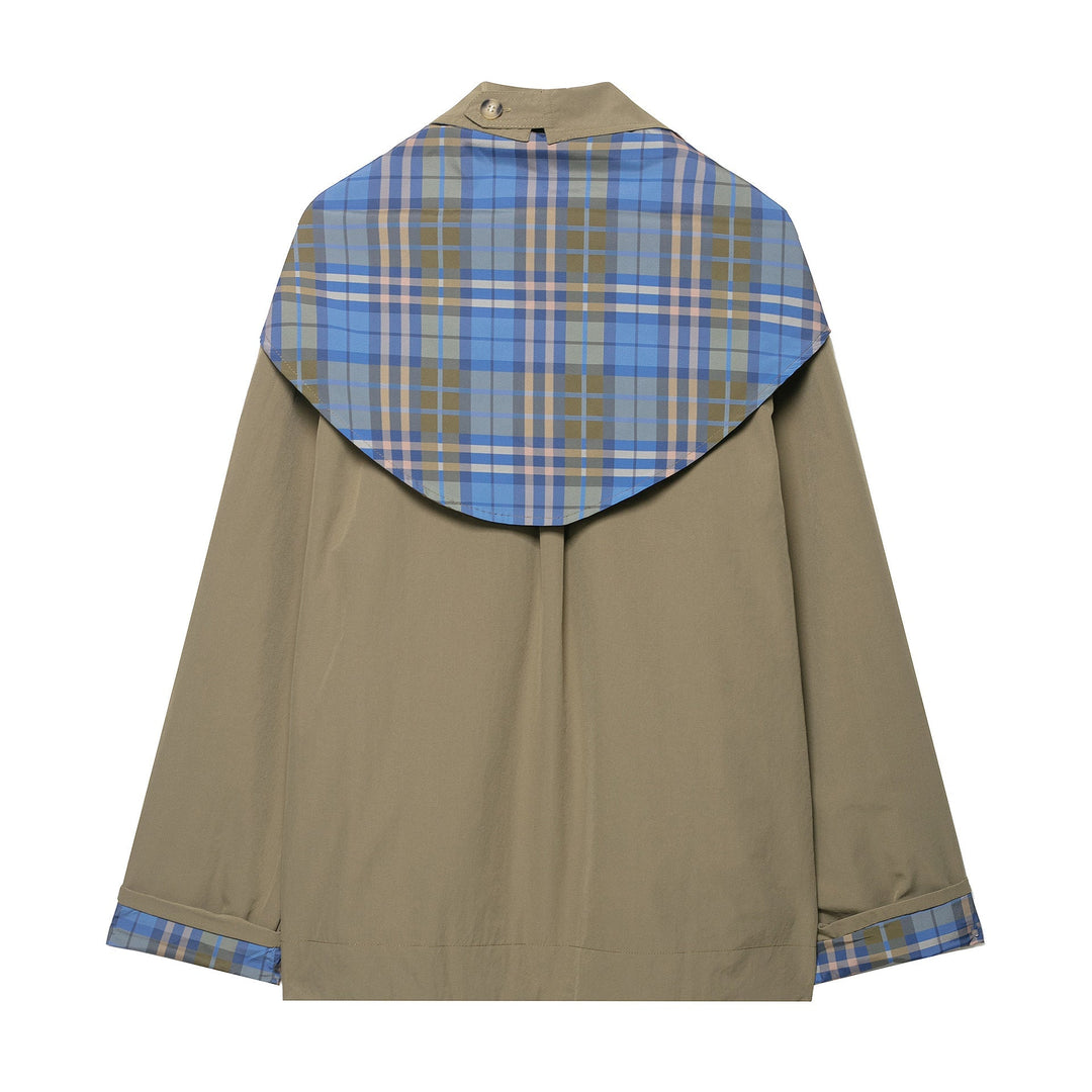 Dam 100+ Kort Cape Trench med Checked Inner Finishing och Knot Stängning