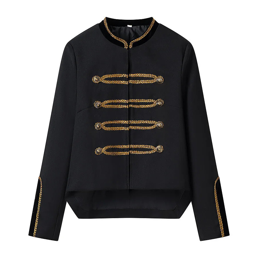 Dam kort jacka inspired av military med decorative cords och ståkrage
