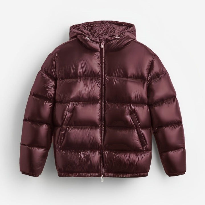Dam oversize kviltad jacka med huva och Glossy Finish