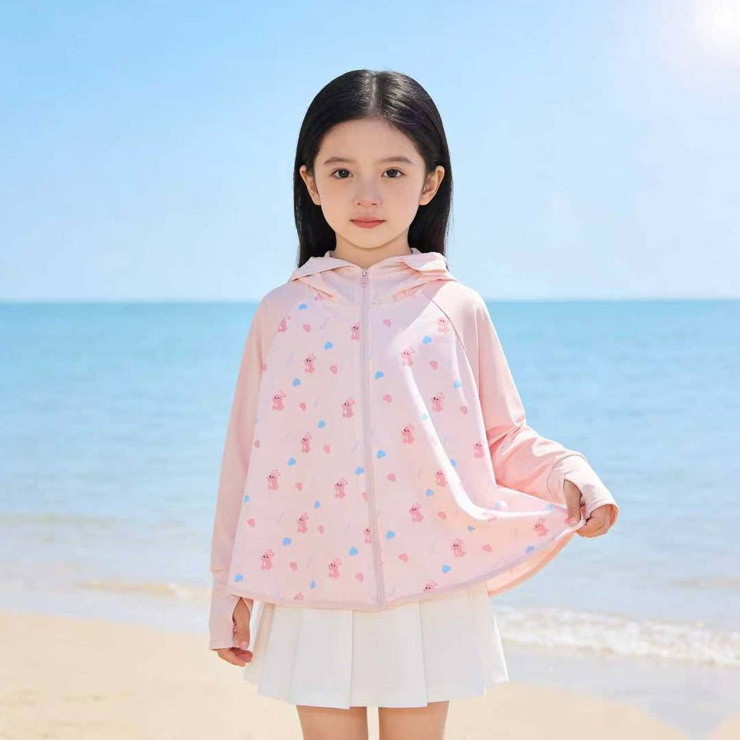 Unisex UV-skydd hooded cape för children med asymmetric en-line skärning och rabbit tryck