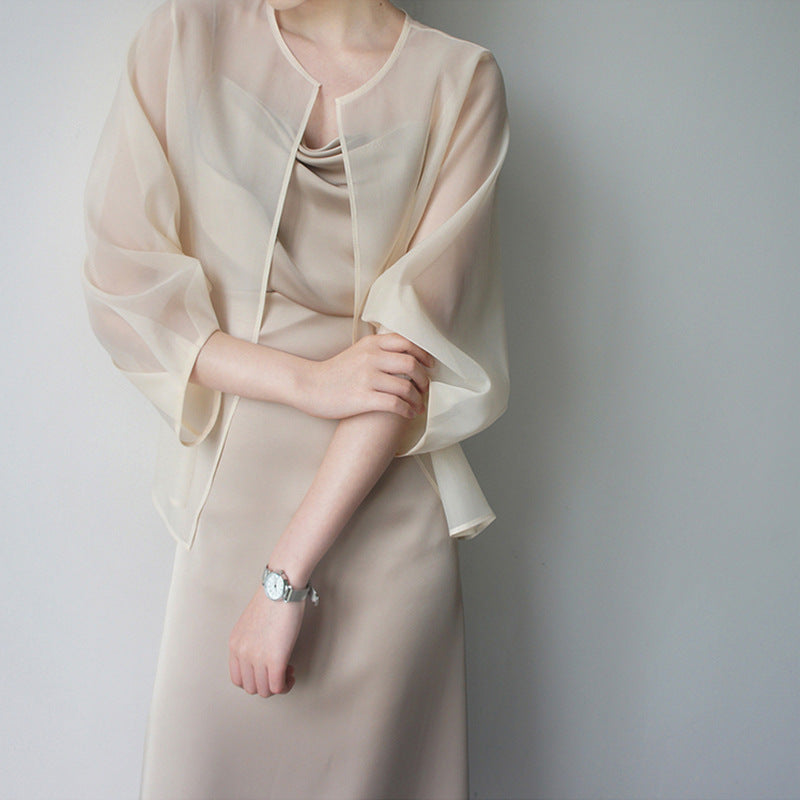 Dam elegant chiffong jacka med Flared ärmar