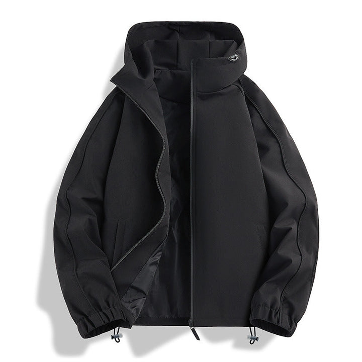 Unisex lätt två-tone wind och rain jacka med huva, dragsko och zip fickor