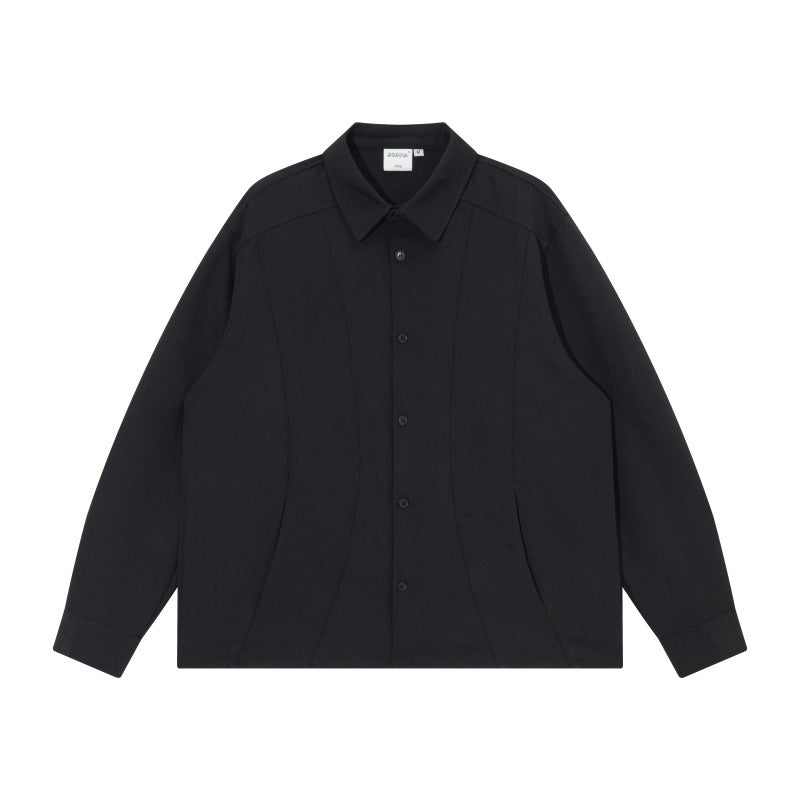 Unisex Boxig Skjorta Jacka med Minimalistisk Dividing Sömmar och Concealed Fickor