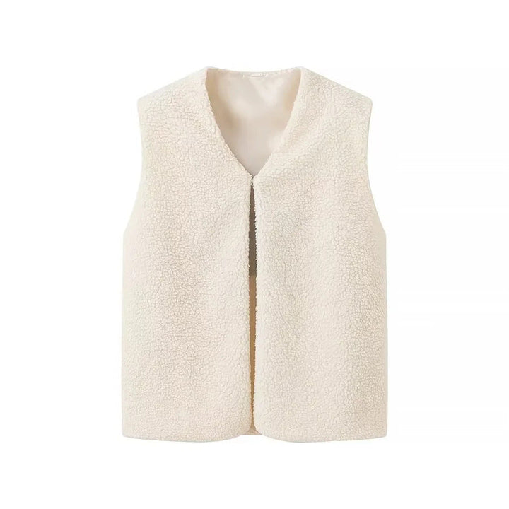 Dam mysig sleeveless bouclé väst med V-neck och satin foder