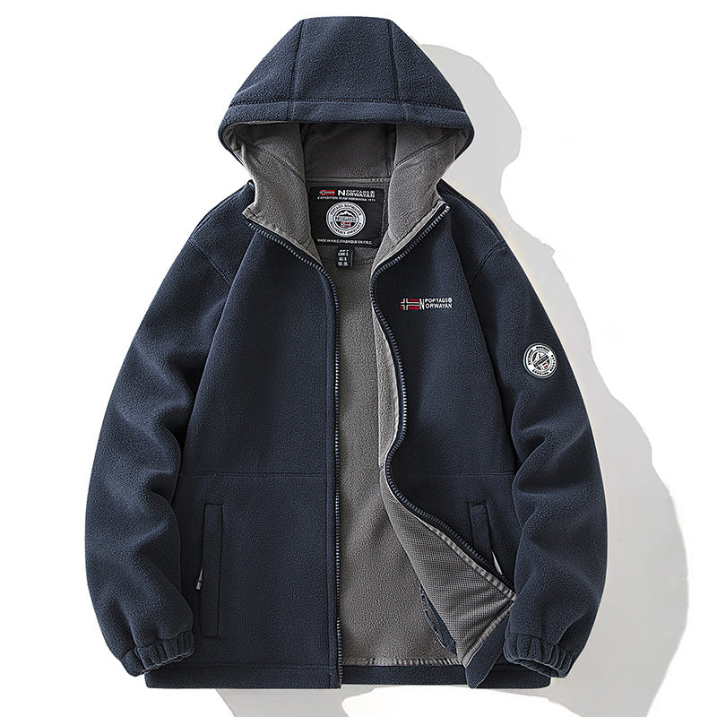 Herr Fleece Jacka med Hög Krage, Brushed Inner Side och Concealed Dragkedja Fickor