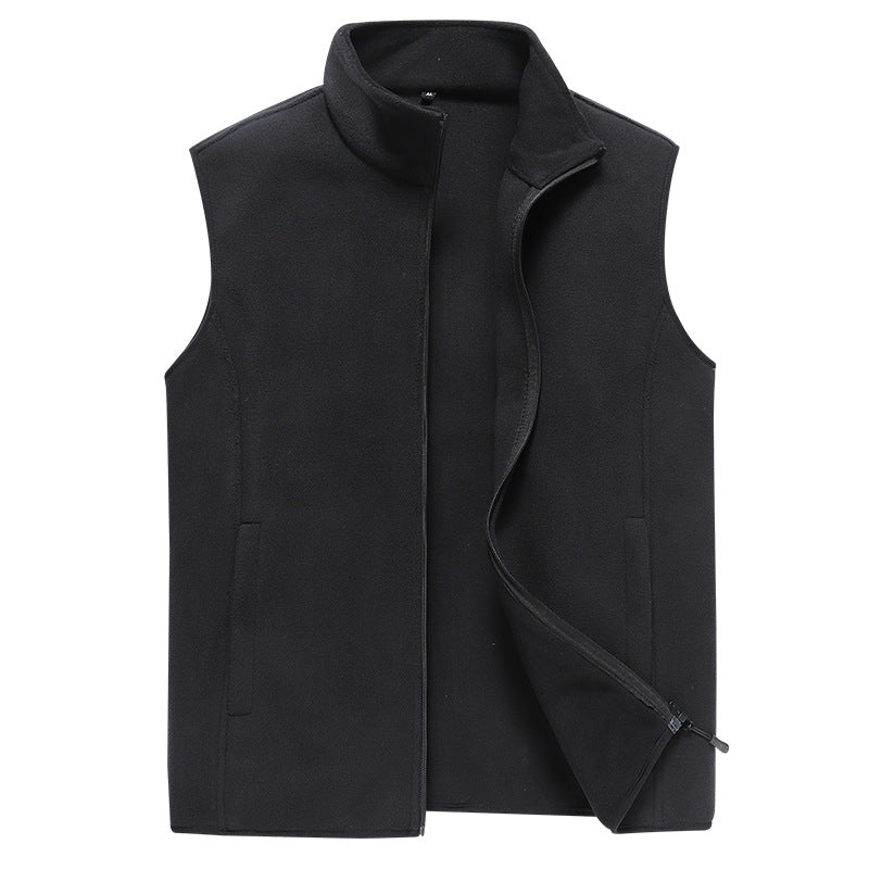 Herr Sleeveless Microfleece Väst med Stående Krage och Dold Two-Way Zip