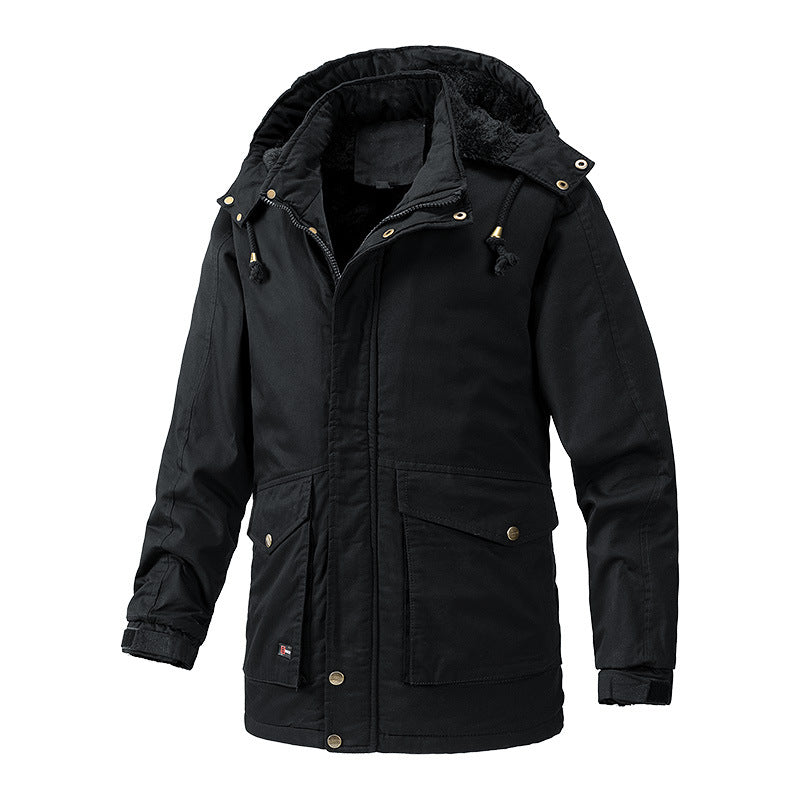Herr värm-Lined parka Jacka med huva och teddyfoder